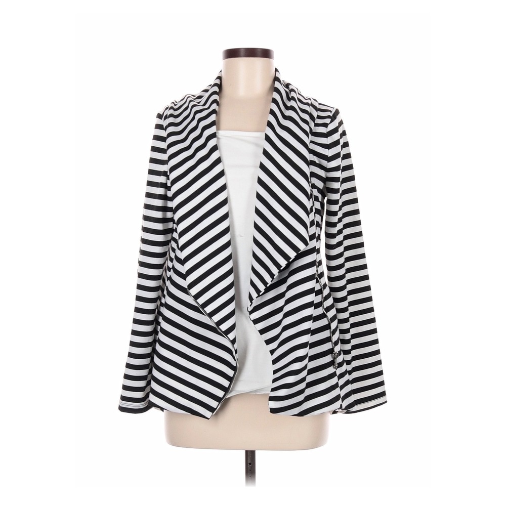 Main Strip Open Front Jacket Womens L Black White NWT Striped Draped Blazer